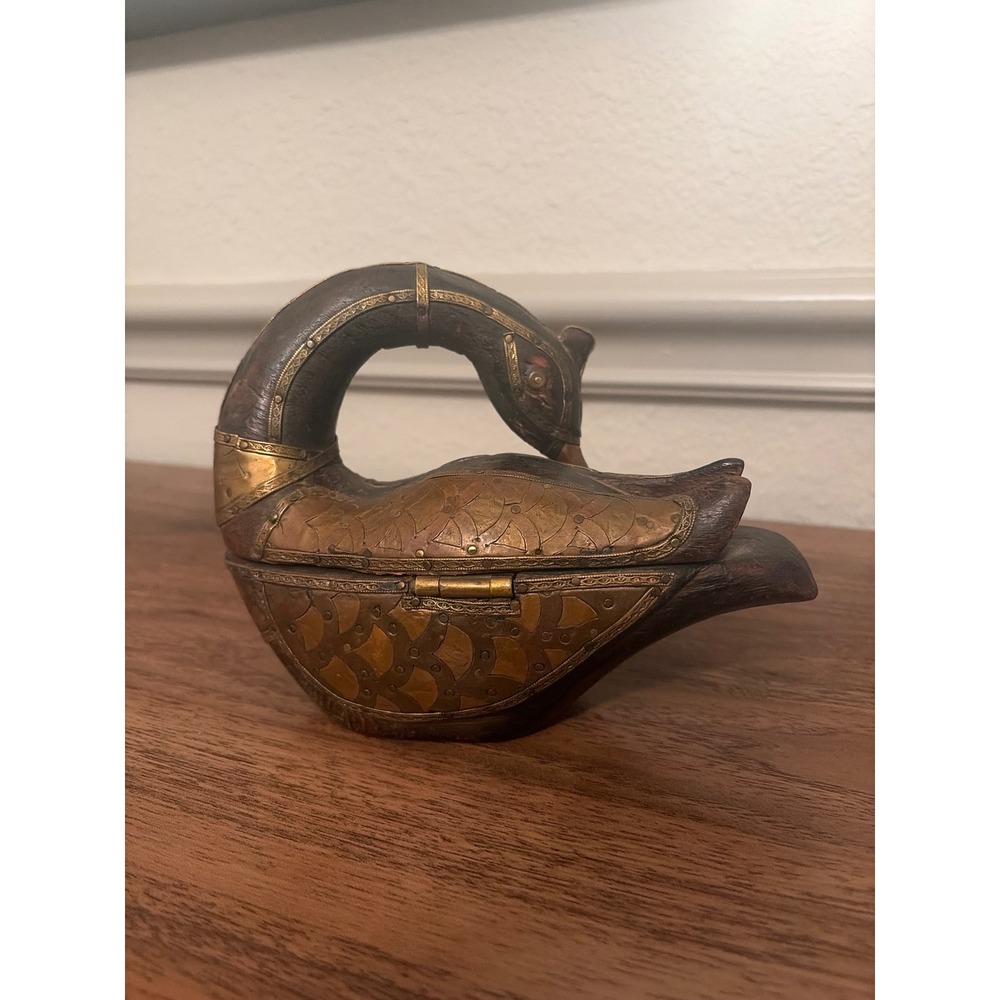 Vintage Sankofa Swan Trinket Box Brass Copper Afrocentric Decor - Picture 5 of 12